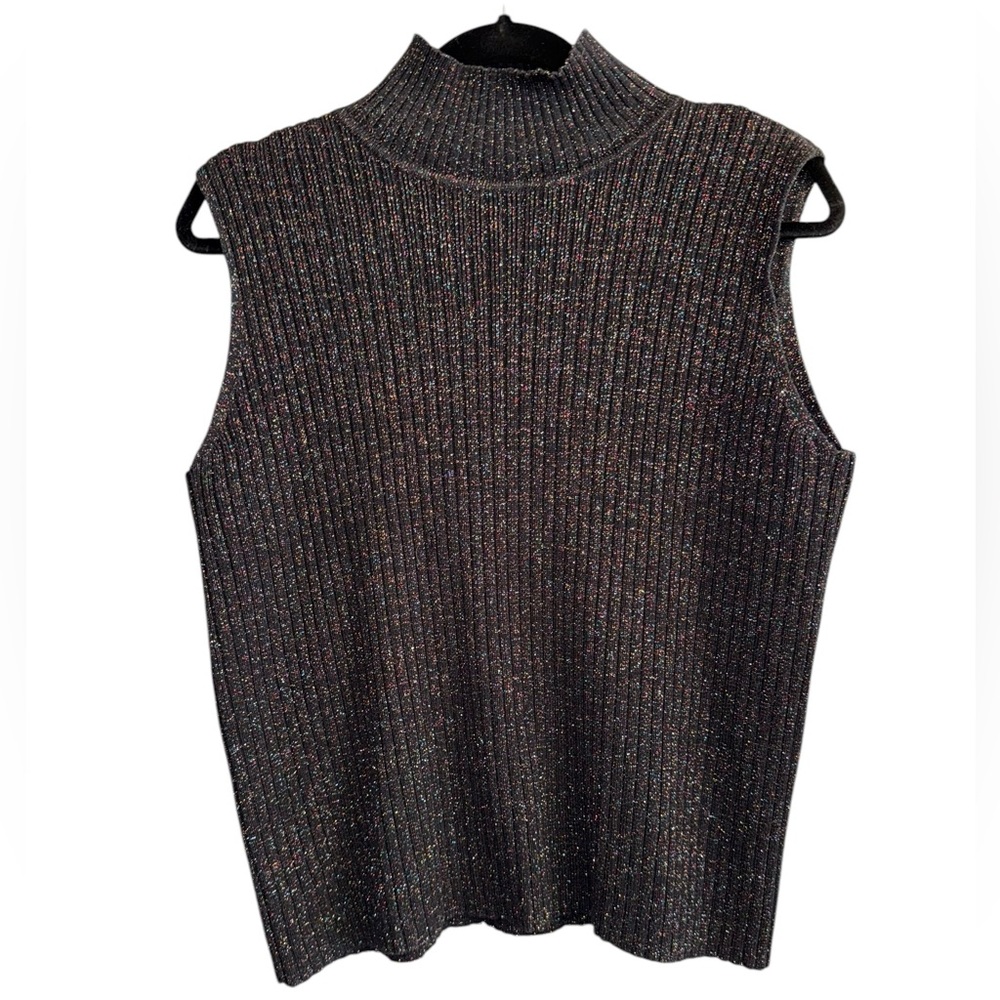 Karen Scott Sleeveless Ribbed Knit Top with Colored Sparkles
